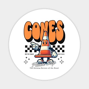 Retro Traffic Cone Mascot Directing Traffic Magnet